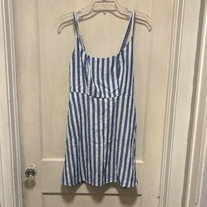 Brand New Old Navy Linen Blue and White Striped Summer Dress Small Has Pockets